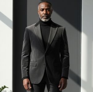 J. FerrarMen's Slim Fit Velvet Gray Two Button Blazer Size 38S